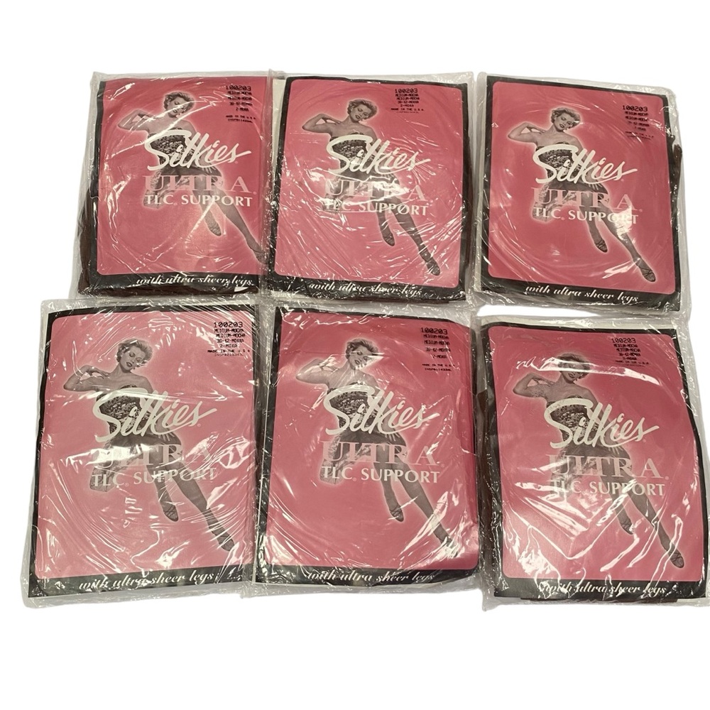 Lot Silkies Ultra TLC Support Nylons Pantyhose sz M Mocha 100203 Vtg Made in USA